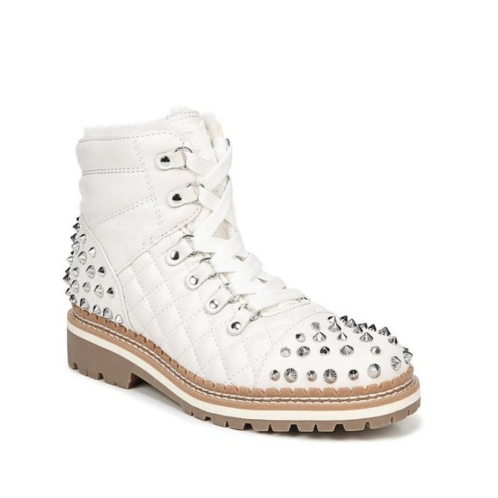 Sam Edelman Women's Nappa Leather Studded Ankle Boots White NWT